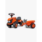 Falk Ride-on traktori peräkärryllä, haravalla ja lapiolla baby Kubota