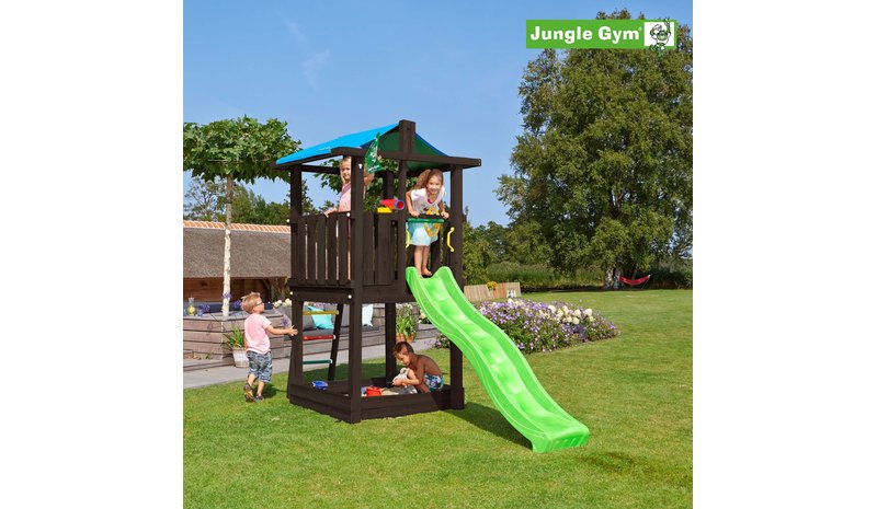 Jungle Gym Leikkiteline Hut + Vihreä Liukumäki