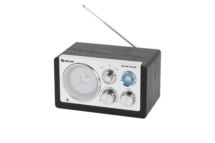 Denver FM/AM-radio, jossa on 3,5 mm:n tulo ja klassinen analoginen toiminto