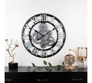 Puinen seinäkello roomalaisilla numeroilla - 58cm Hopea