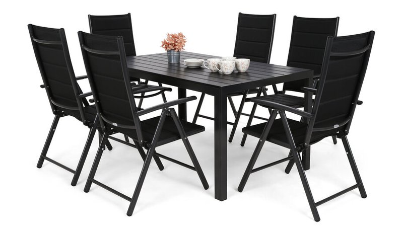 Ulkokalustesetti Ibiza 150 cm, 6+1, Black / Black