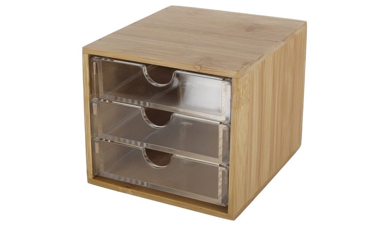 Meikkiteline, jossa 3 laatikkoa, bambu