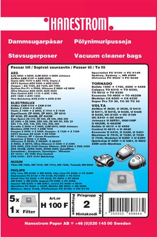 Hanestroem, pölypussit ELECTROLUX, VOLTA, SYNTET (H100F)