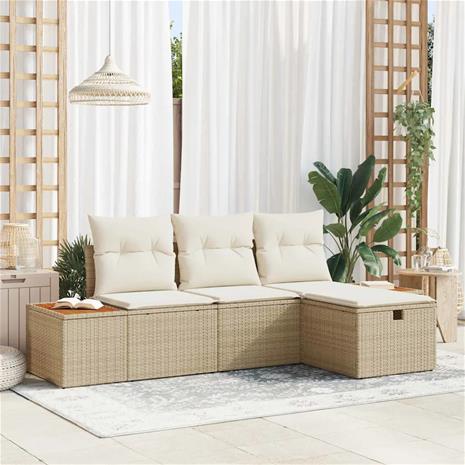 vidaXL Puutarhasohva Setti tyynyllä 4 pcs Beige Polyrotangi