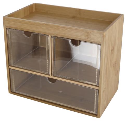 Meikkiteline, jossa 3 laatikkoa, bambu
