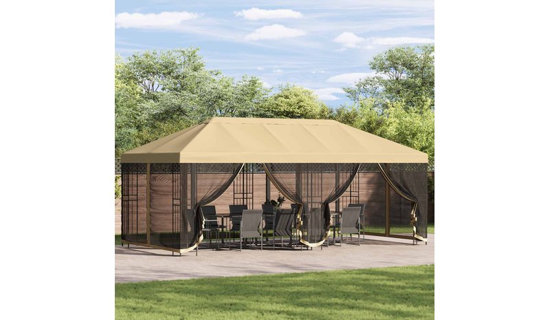 vidaXL Paviljonki sivuseinillä 6 x 3 m Kerma Polyesteri ja teräs