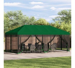 vidaXL Paviljonki sivuseinillä 6 x 3 m Vihreä Polyesteri ja teräs