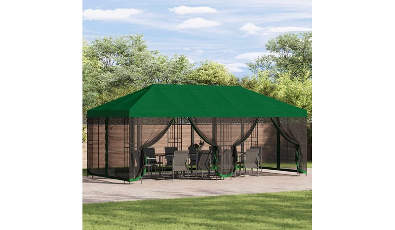 vidaXL Paviljonki sivuseinillä 6 x 3 m Vihreä Polyesteri ja teräs