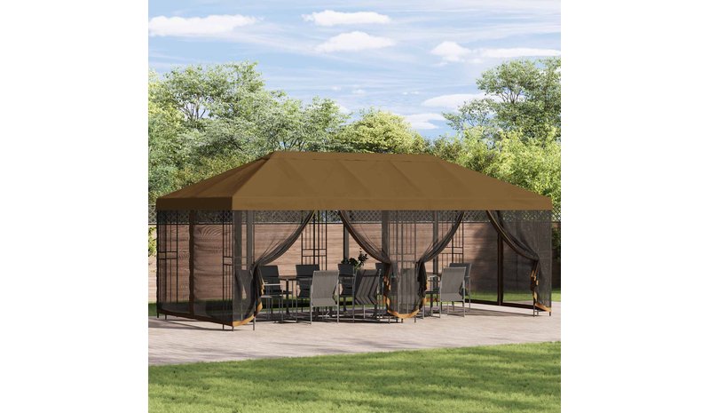 vidaXL Paviljonki sivuseinillä 6 x 3 m Taupe Polyesteri ja teräs