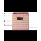 Rice - Raffia Square Basket with Handle Opening - Pink Checks - Small