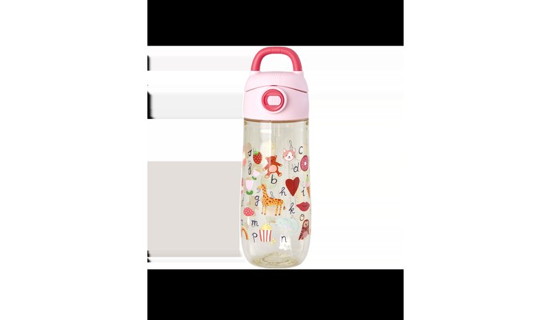 Rice - Plastic Kids Drinking Bottle with ABC Print - Pink - 550 ml (PLBOT-SABCI)