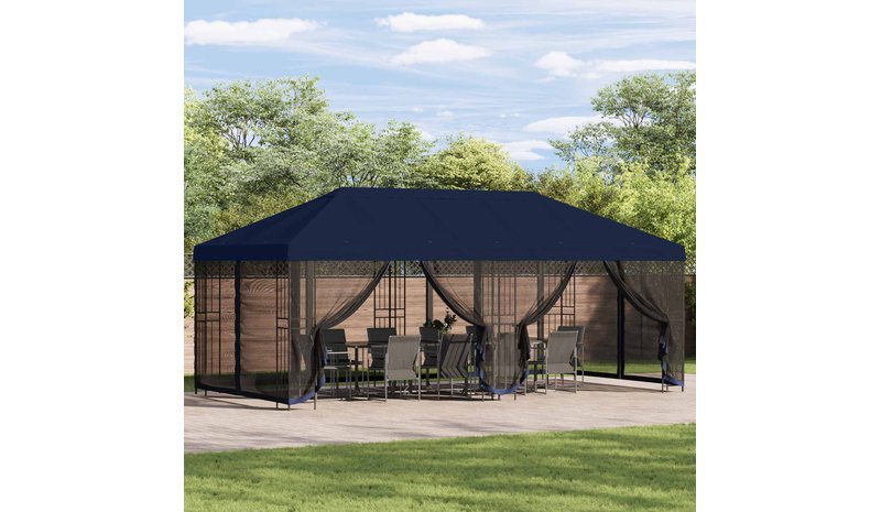 vidaXL Paviljonki sivuseinillä 6 x 3 m Sininen Polyesteri ja teräs