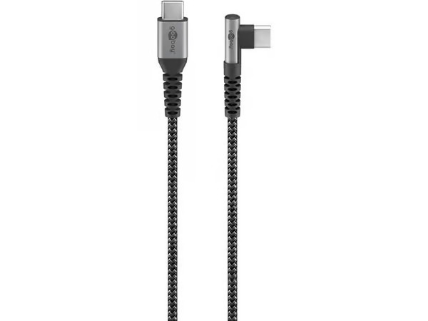Pro USB-C <-> USB-C - 90° - Sleeved - 2m - Harmaa