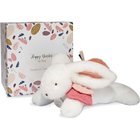 Doudou et Compagnie - Pehmolelu Jänis - 25 cm - Valkoinen/Terrakotta Pom Pom Jänis - Kaunis Lahjalaatikko - Happy Boho - Happy Doudou To