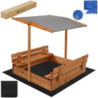 Springos SB120RSET -hiekkalaatikko katoksella, 120 x 120 cm, kannella, ruskea