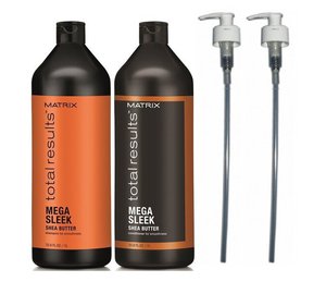 Matrix Total Results Mega Sleek Shampoo 1000ml + Conditioner 1000ml + 2x Pompka