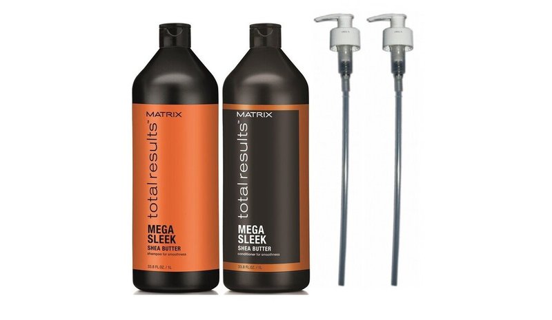 Matrix Total Results Mega Sleek Shampoo 1000ml + Conditioner 1000ml + 2x Pompka