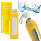 Wessper B1 motivoiva lasipullo 1000ml, jossa on mittauskuppi kuntoiluun, joka on sinetöity