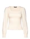LAUREN RALPH LAUREN Smocked Jersey Blouson-Sleeve Top - MASCARPONE CREAM - M