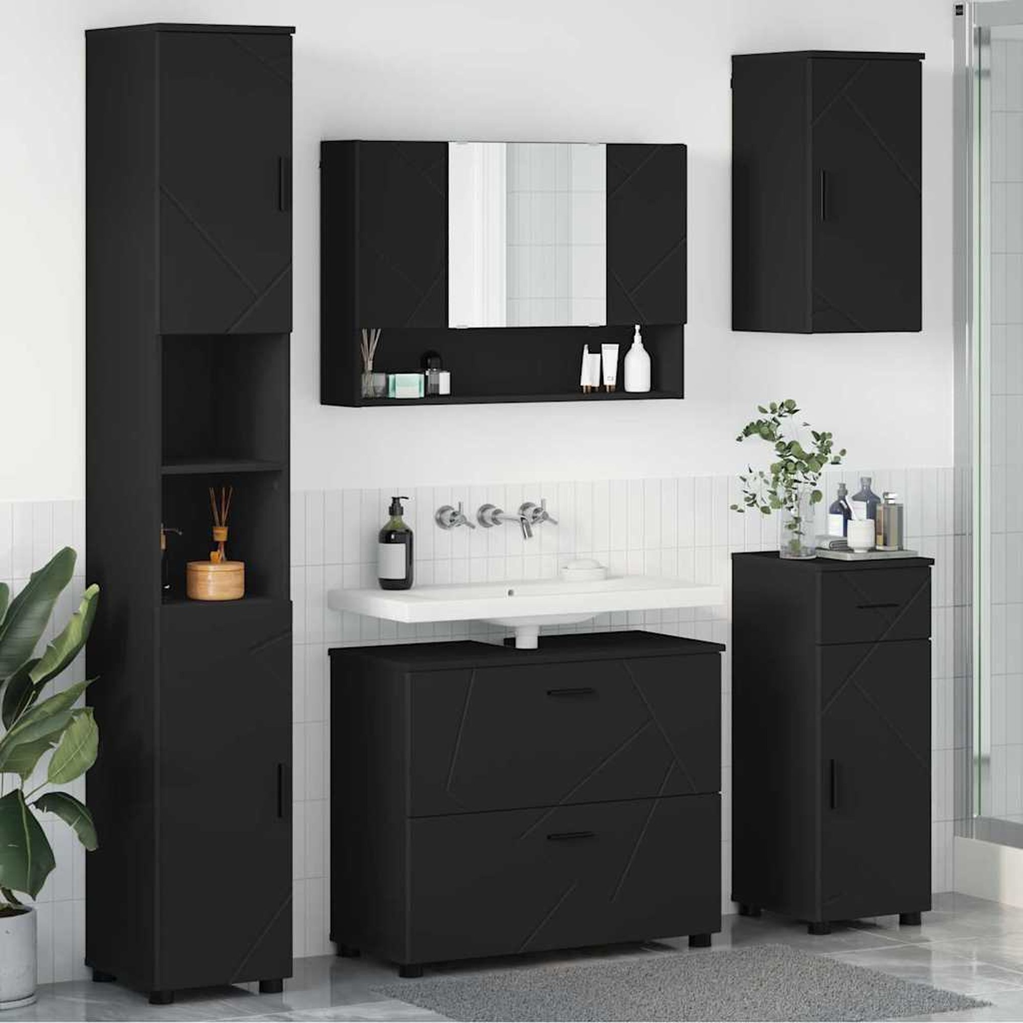 vidaXL Kylpyhuonekalustesetti 5 kpl Musta 35 x 30 x 192 cm