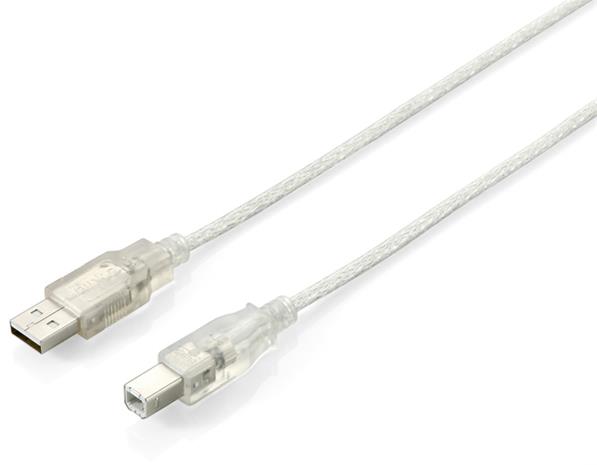 Equip USB 2.0 Type A to Type B Cable, 3.0m , Transparent silver – kuva 2/2