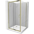 Mexen Apia liukuovi suihkukaappi 130 x 90 cm, läpinäkyvä, kulta + Flat suihkuallas, valkoinen - 840-130-090-50-00-4010G