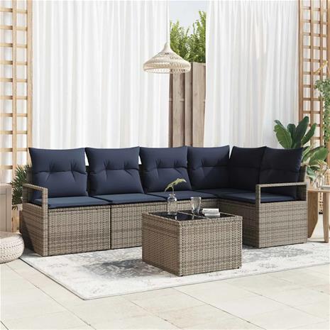 vidaXL Sohvasetti 6 pcs Harmaa polyrottinki