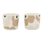 Marimekko Unikko kahvikuppi ilman kahvaa 2 kpl 2 dl, valkoinen/beige/vaalea hiekka/tummanvihreä