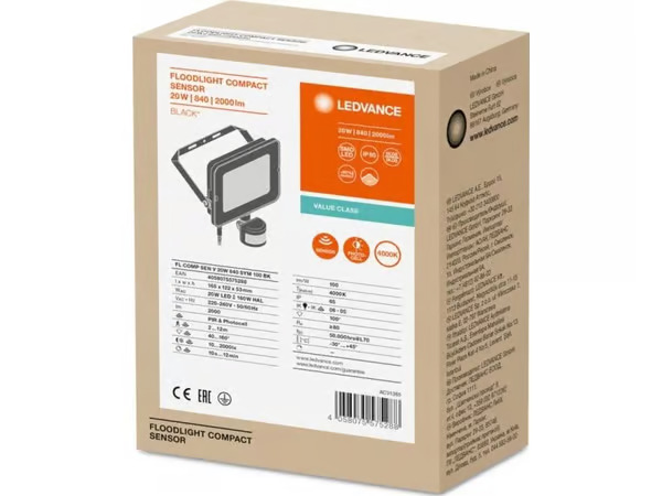 LEDVANCE floodlight compact value sensor 2000lm 20w 840 ip65
