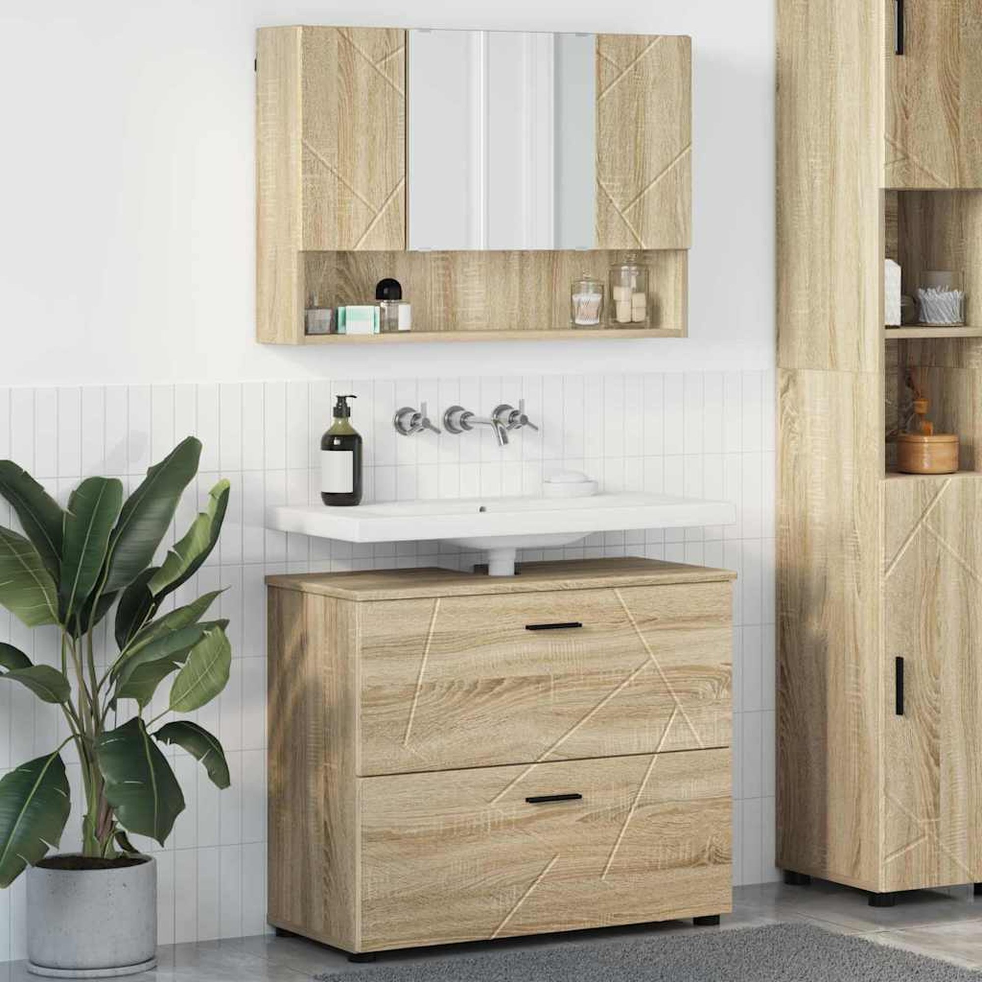 vidaXL Kylpyhuonekalustesetti 2 kpl Sonoman tammi 76,5 x 35 x 64 cm