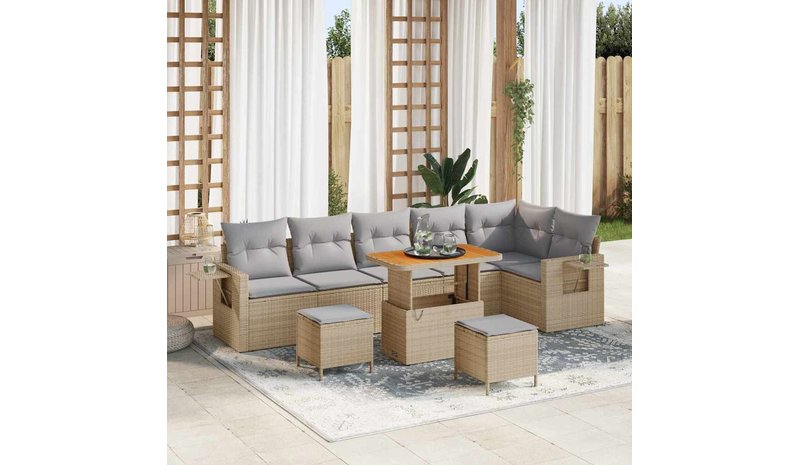 vidaXL Puutarhasohva Setti 11 kpl Beige ja vaaleanharmaa polyrottinki