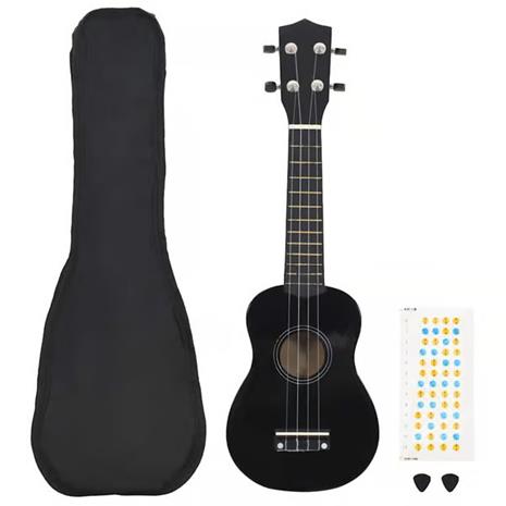vidaXL Sopraano ukulelesarja laukulla lapsille musta 21""