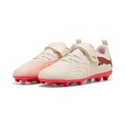 PUMA Future 9 Play Velcro FG/AG The Arrival - Sokeroitu manteli/Valkoinen/Ultra Red/Musta Lapset