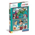 Palapeli Lapsille Disney Klassikko 2x60 pala, Walt Disney, Valmistettu Italiassa, 24823, Clementoni
