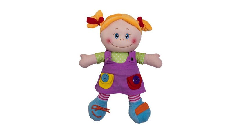 Pehmeä nukke violetissa mekossa, 46 cm – kuva 1/1