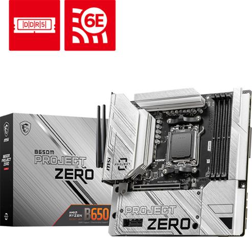 MSI B650M PROJECT ZERO - motherboard - micro ATX - Socket AM5 - AMD B650 Emolevy - AMD B650 - AMD AM5 socket - DDR5 RAM - Micro-ATX
