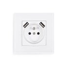 Bianka 230V 16A 2x USB maadoitettu pistorasia + lasikehys - Valkoinen.