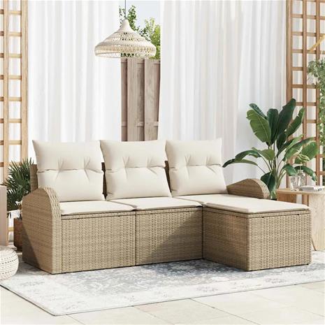 vidaXL Sohvasetti 4 kpl Beige ja Valkoinen polyrottinki