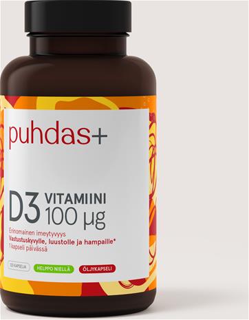 Puhdas+ D3-vitamiini 100 Âµg öljykapseli ravintolisä