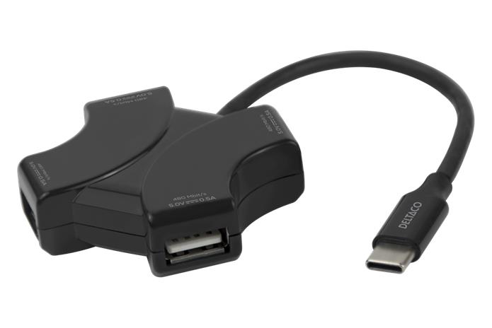 DELTACO USB-C hub, 4x USB-A 480 Mbps, black – kuva 3/4