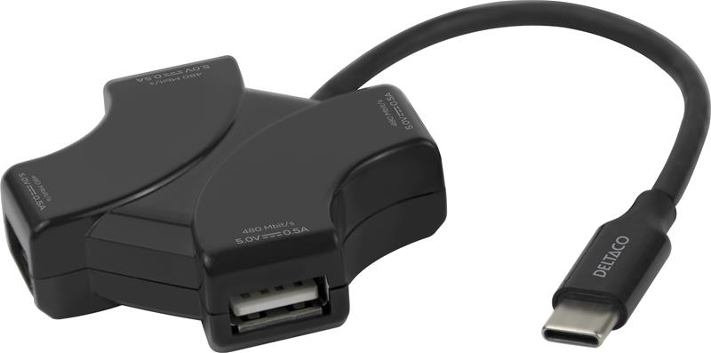 DELTACO USB-C hub, 4x USB-A 480 Mbps, black – kuva 4/4
