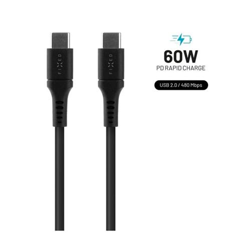 FIXED LIQUID Silikonikaapeli 60W USB-C/C 2m Musta