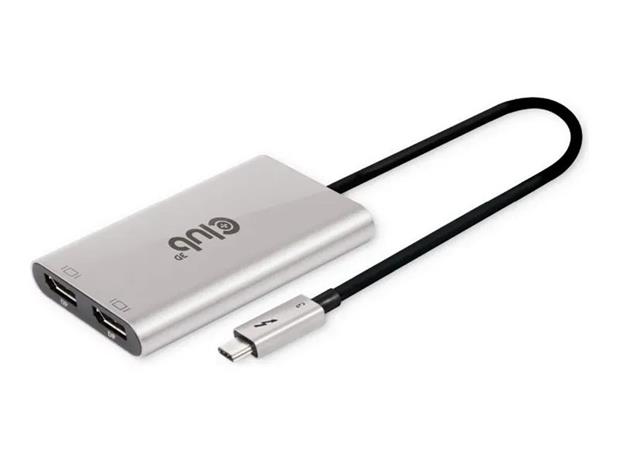 Club 3D Thunderbolt 3 - 2x DisplayPort 4K60Hz -sovitin, Harmaa – kuva 3/6