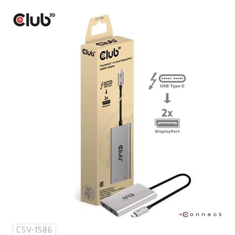 Club 3D Thunderbolt 3 - 2x DisplayPort 4K60Hz -sovitin, Harmaa – kuva 4/6