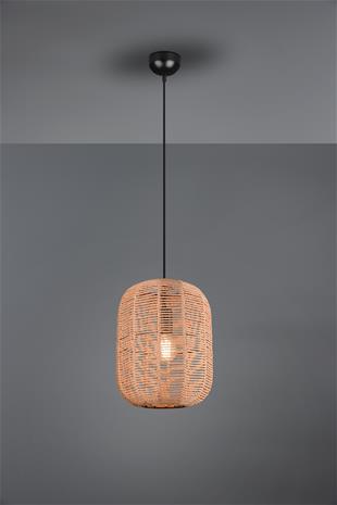 Trio Runa -riippuvalaisin 35 cm, E27, mattamusta/sisal