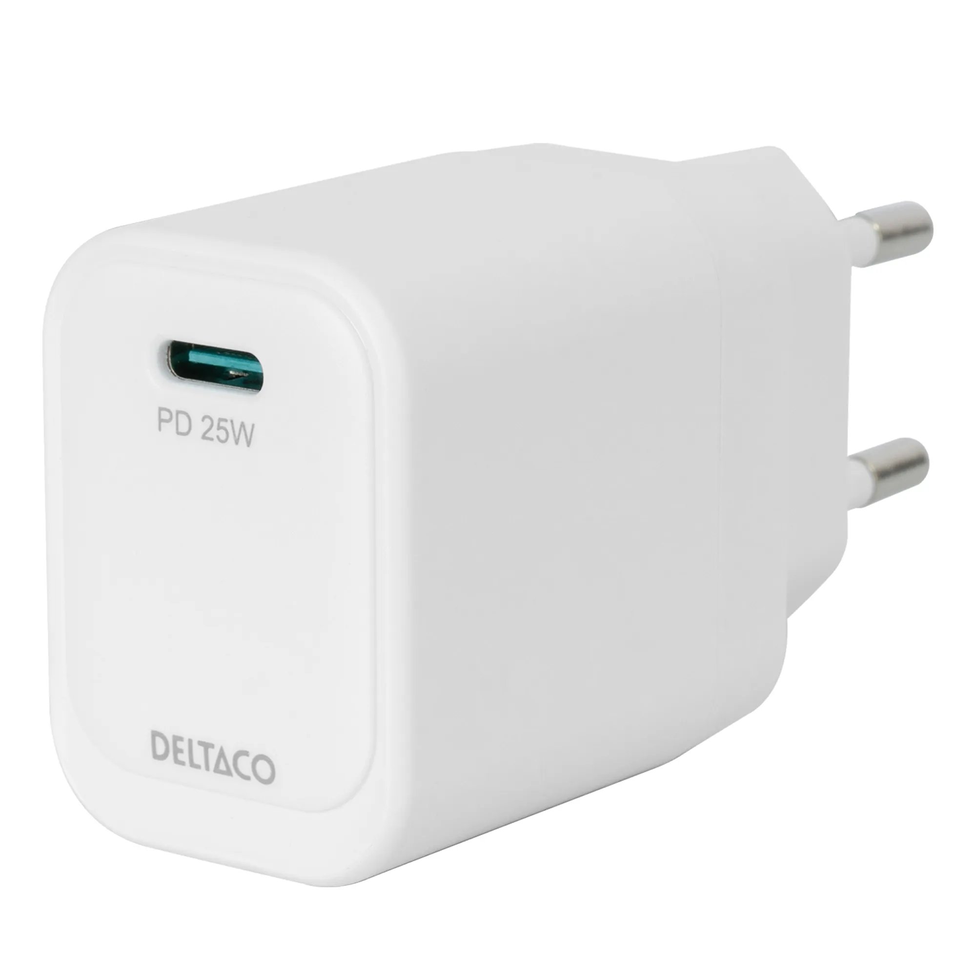 DELTACO USBC-AC158 PD 25W -seinälaturi, valkoinen