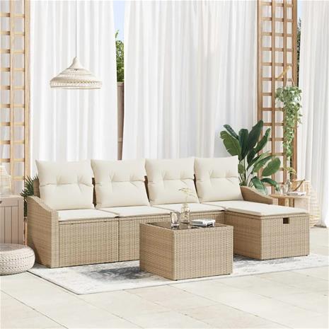 vidaXL Sohvasetti tyynyllä 6 pcs Beige polyrottinki