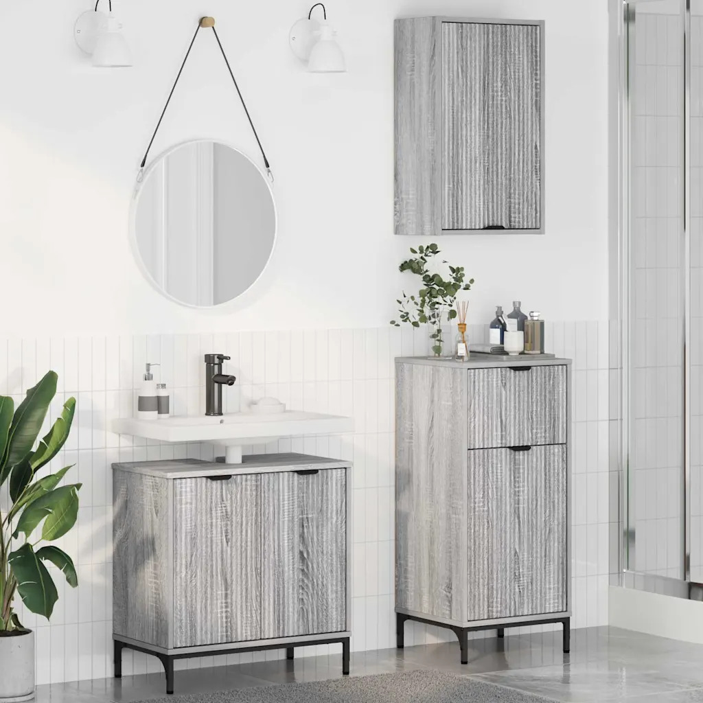 vidaXL Kylpyhuonekalustesetti 3 kpl Harmaa Sonoma