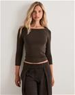 Pieces - Ruskea - Pcphoebe 3/4 Boatneck Top Jrs Noos