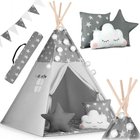 Nukida Tipi -teltta lapsille tyynyillä ja seppeleellä